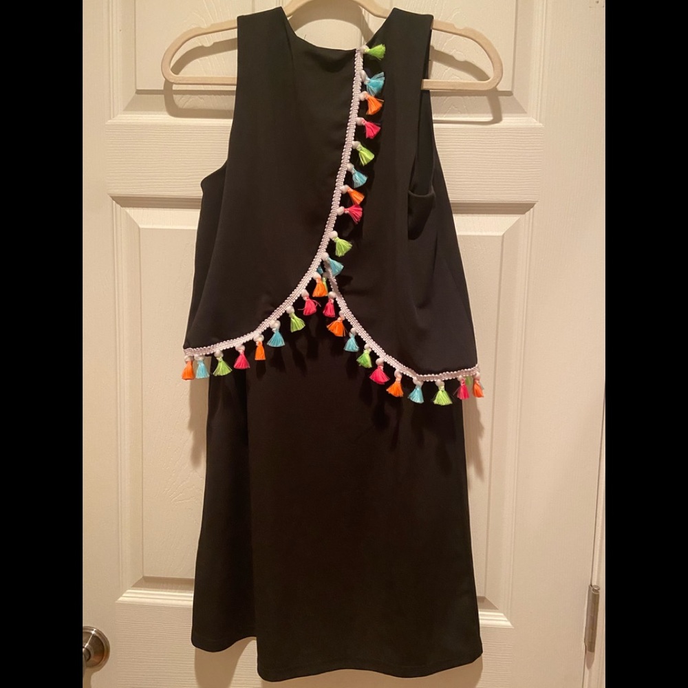 Black sleeveless dress with colorful Pom Poms Sz small